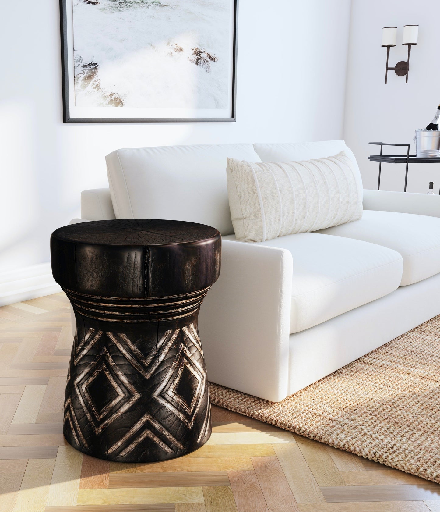 CARVED STUMP SIDE TABLE- BLK