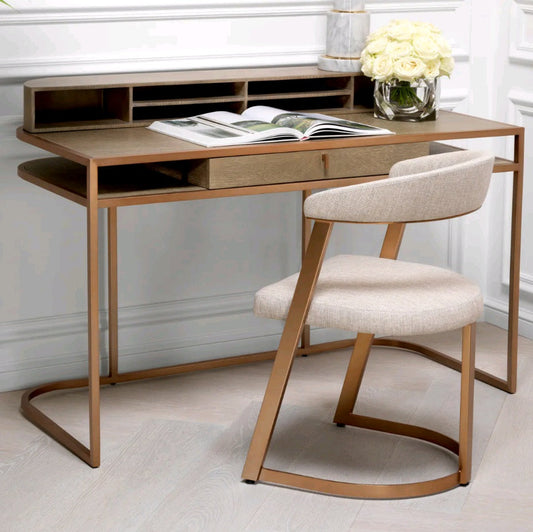 DIN ARMCHAIR DEXTER BRUSHED BRASS BEIGE
