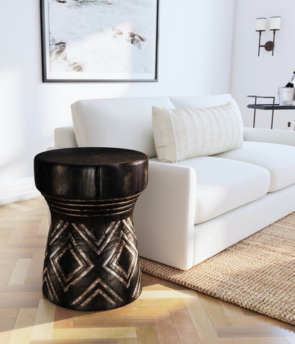 CARVED STUMP SIDE TABLE- BLK