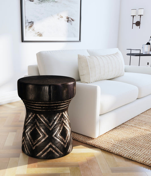 CARVED STUMP SIDE TABLE- BLK