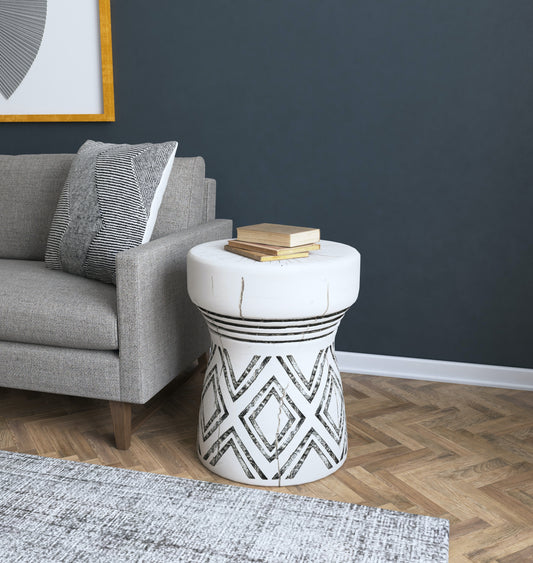 CARVED STUMP SIDE TABLE- WHT