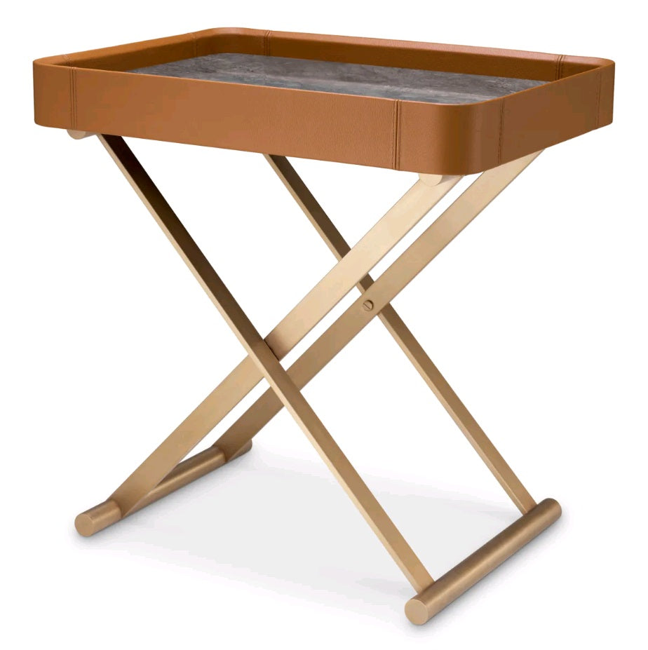 SERVICE TABLE MONARCH BROWN LEATHER