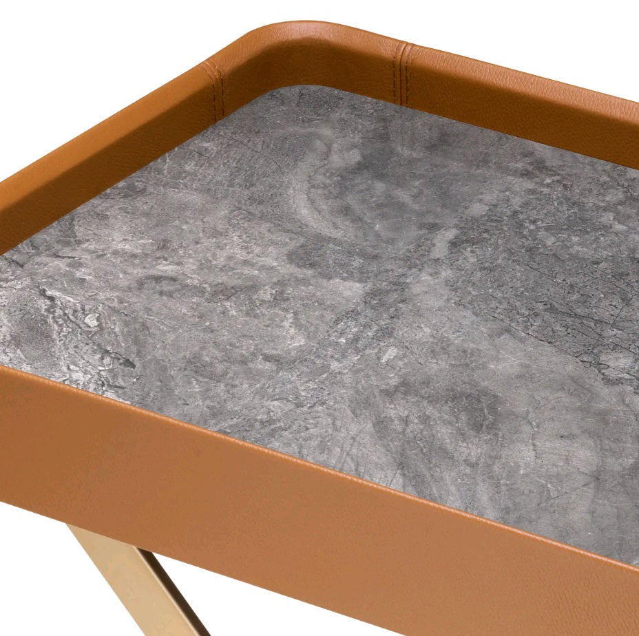 SERVICE TABLE MONARCH BROWN LEATHER