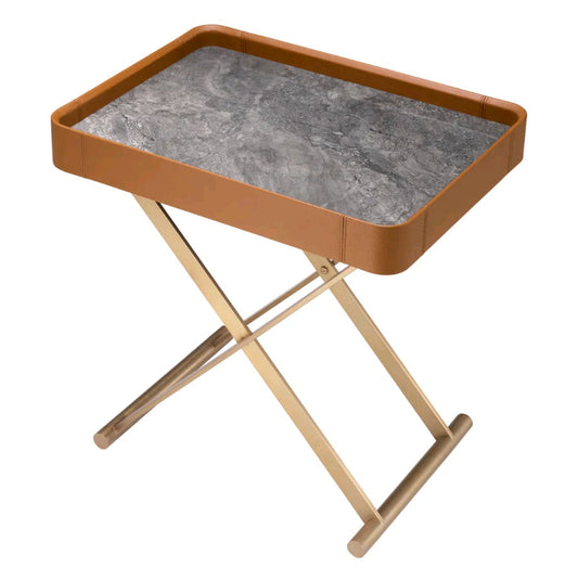 SERVICE TABLE MONARCH BROWN LEATHER