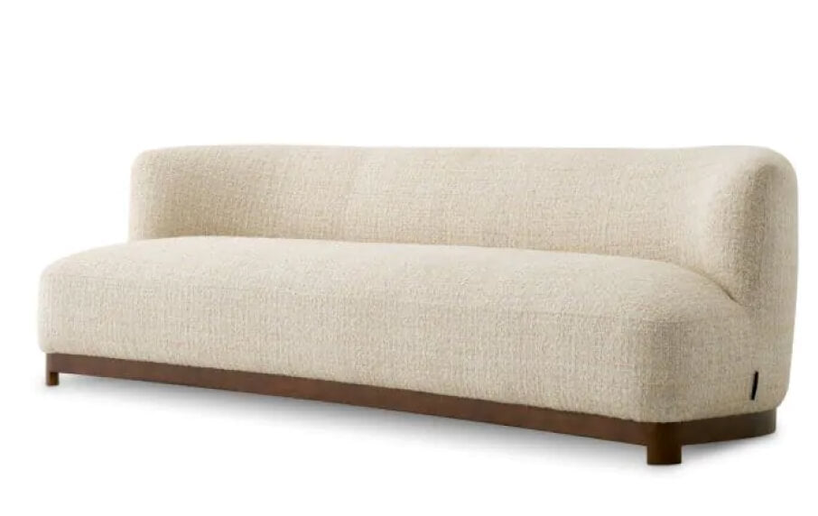 Beige sofa with wooden legs on a white background